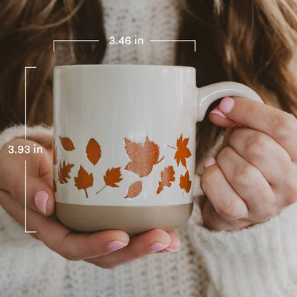 Brown Leaves Stoneware Coffee Mug - Fall Decor & Gifts