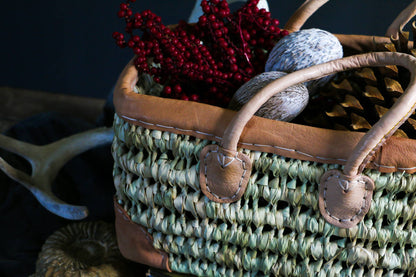 Open Weave Basket with Leather Trim