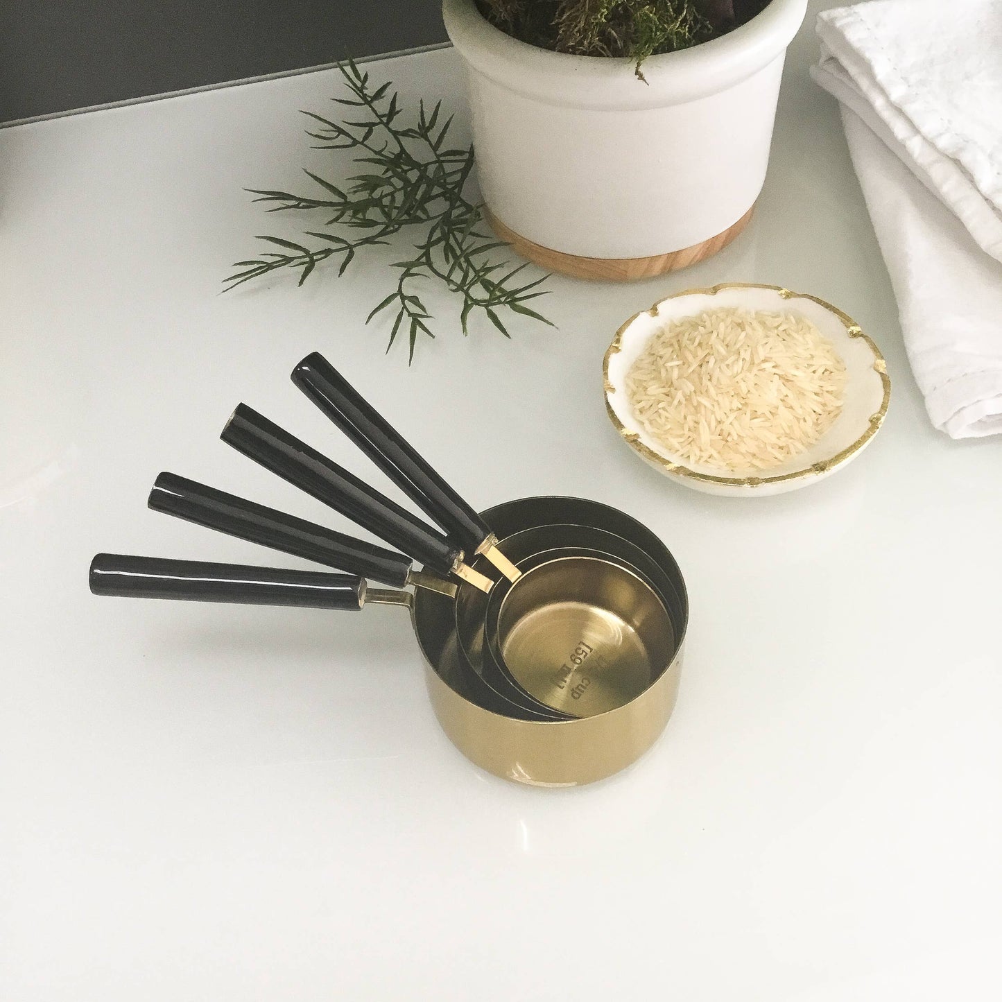 Gold & Black Enamel Handle Measuring Cups S/4