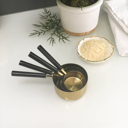 Gold & Black Enamel Handle Measuring Cups S/4