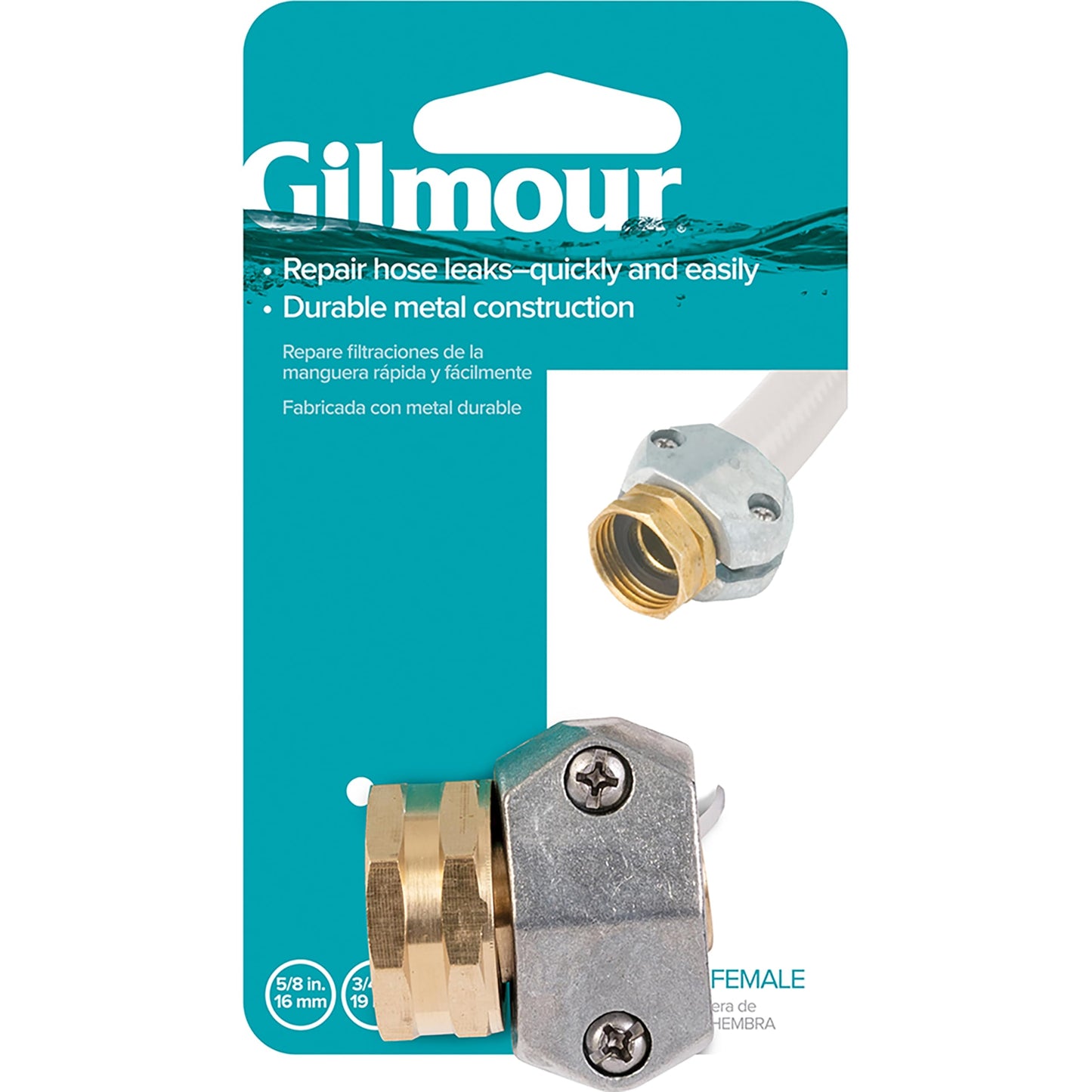 Gilmour Pro Brass Garden Hose Repair Kit Clamp Mender, Female Hose End Repair for 5/8" and 3/4" Water Hose Fittings
