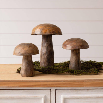 Mango Wood Carved Mushroom (Set Of 3) (Pk/02 Sets)