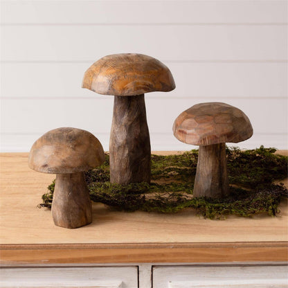 Mango Wood Carved Mushroom (Set Of 3) (Pk/02 Sets)