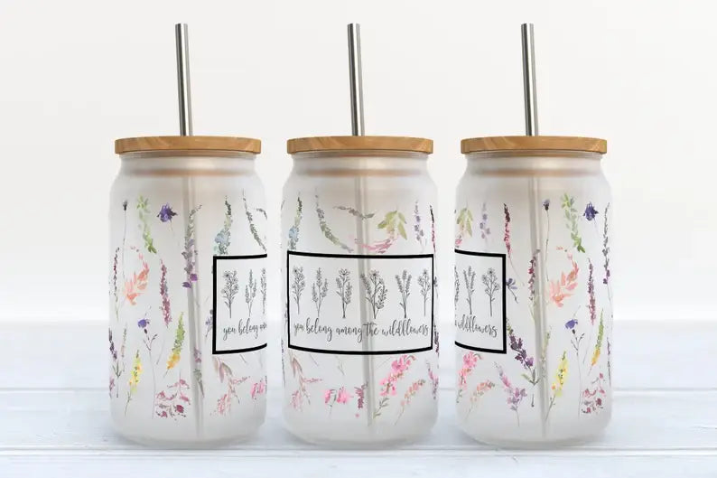 You Belong Among The WildFlowers 16oz Frosted Glass Tumbler