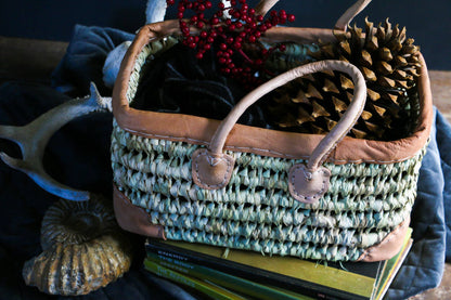 Open Weave Basket with Leather Trim