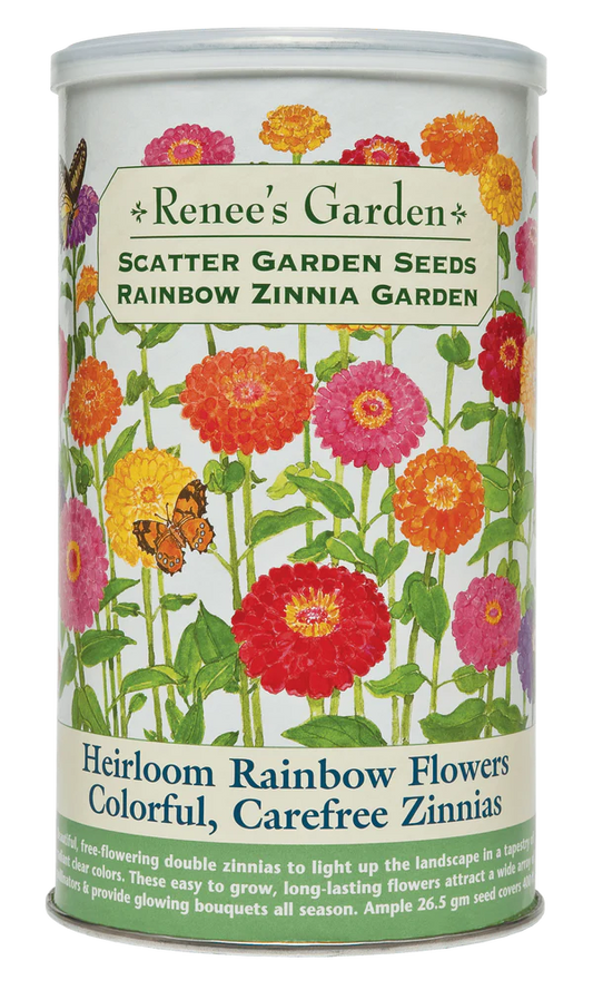 Heirloom Rainbow Flowers, Colorful, Carefree Zinnias Scatter Can