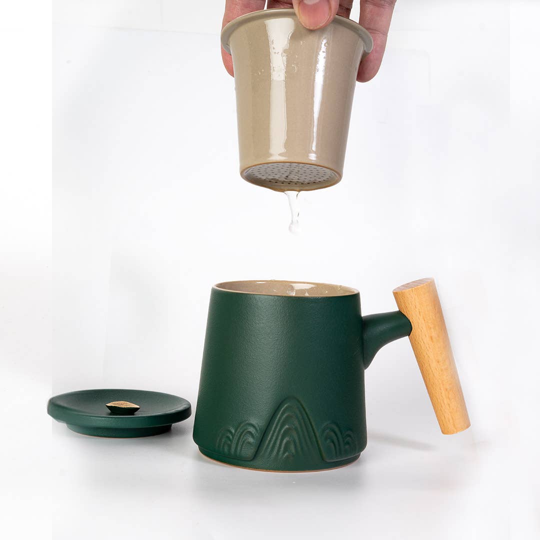 12oz Tea Mugs with Lid and Infuser for Loose Leaf Tea Mountain Range Green (4/48)