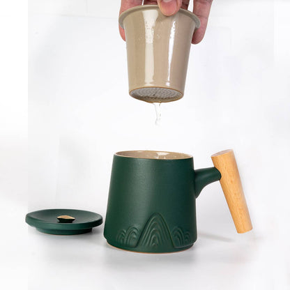 12oz Tea Mugs with Lid and Infuser for Loose Leaf Tea Mountain Range Green (4/48)