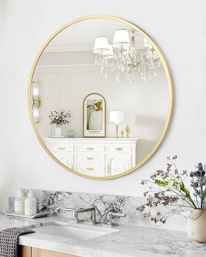 Gold Circle Wall Mirror 32 Inch Round Matte Metal Frame