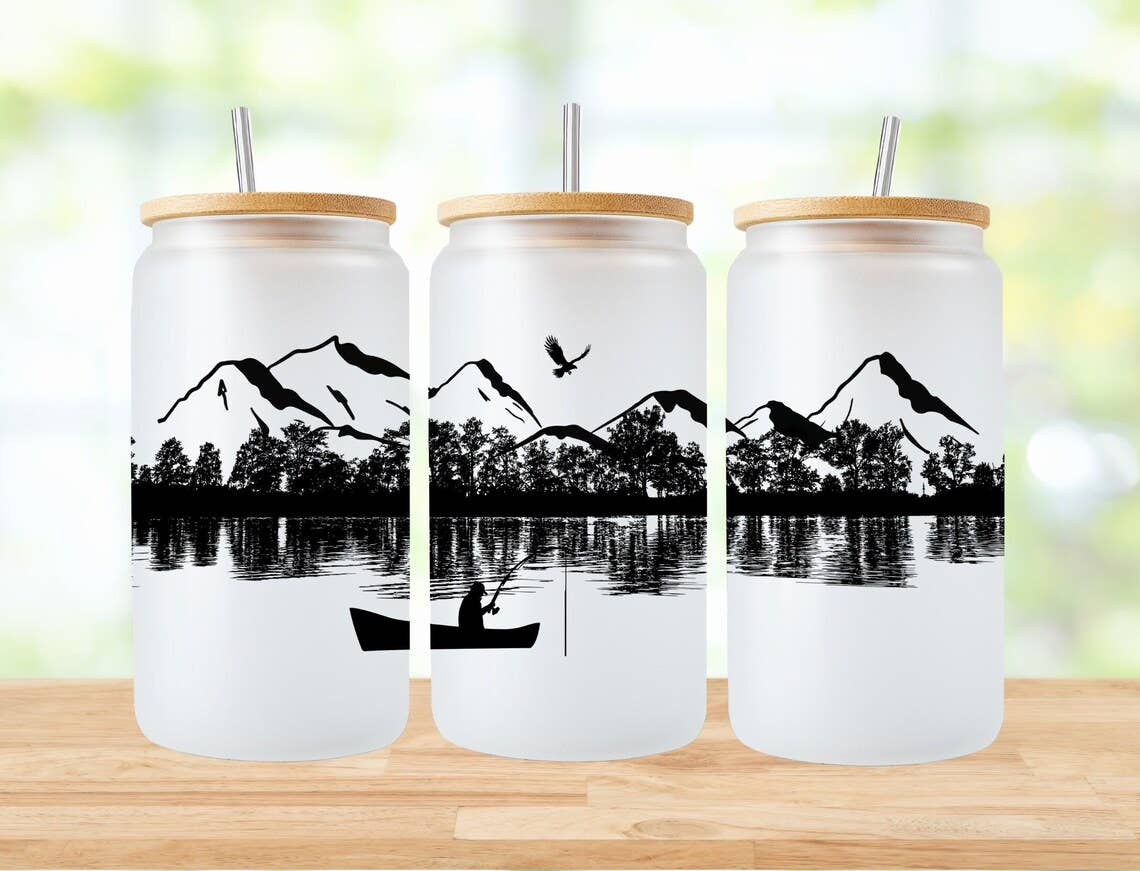 Mountain Range Fishing 16oz Frosted Libbey Glass Tumbler