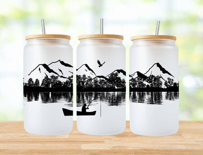 Mountain Range Fishing 16oz Frosted Libbey Glass Tumbler