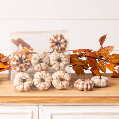 Tan Plaid Mini Pumpkins (Pk/09 Ast)