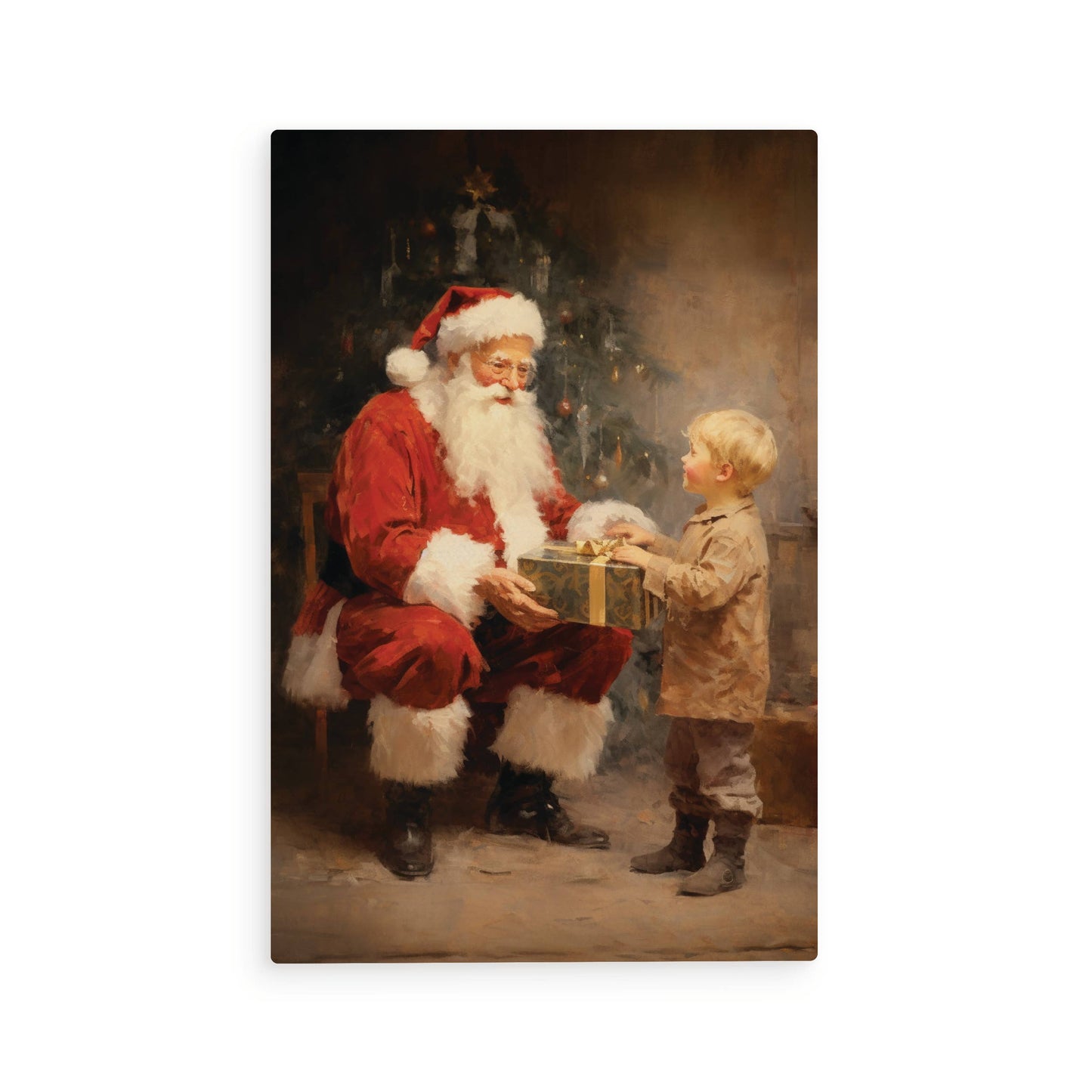 Santa With Boy Wooden Postcard