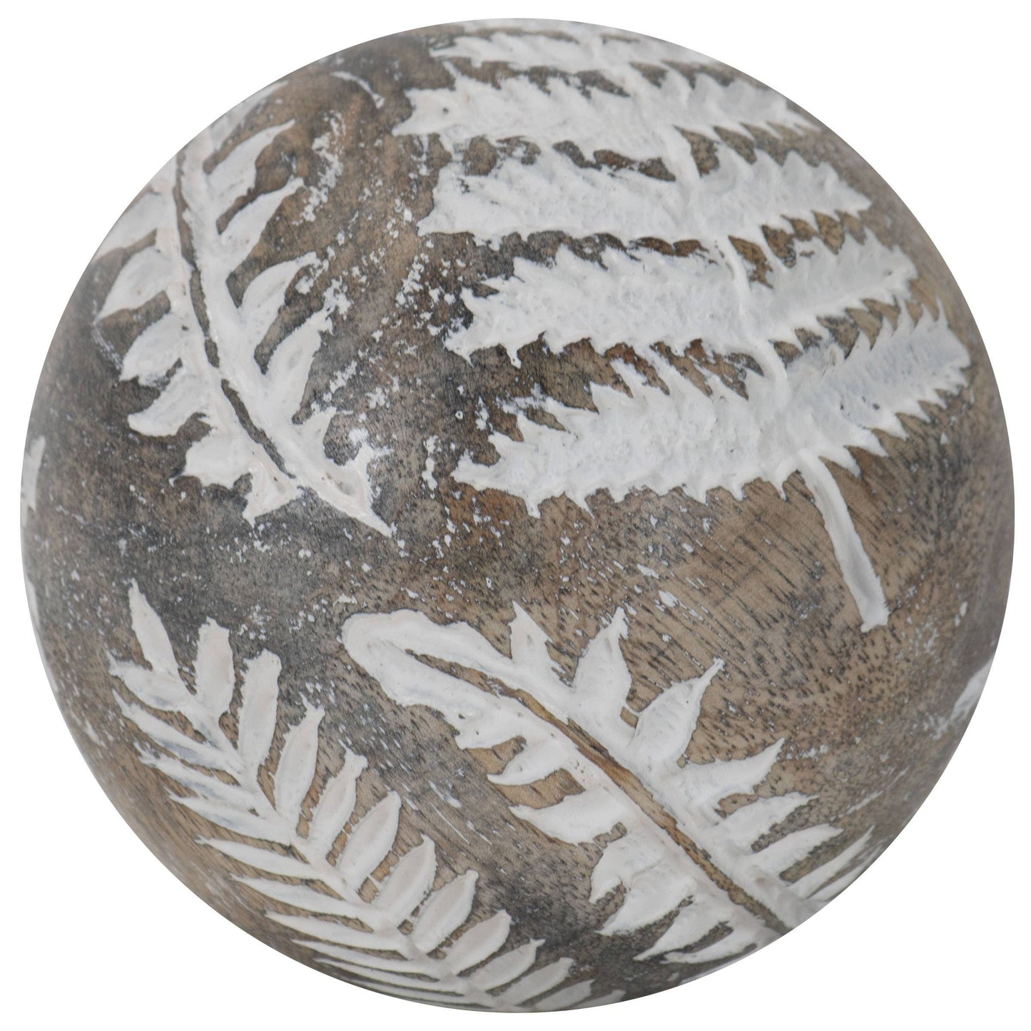 Wilder White Fern Carved Wood Deco Ball