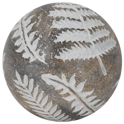 Wilder White Fern Carved Wood Deco Ball