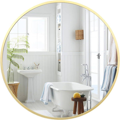 Gold Circle Wall Mirror 32 Inch Round Matte Metal Frame