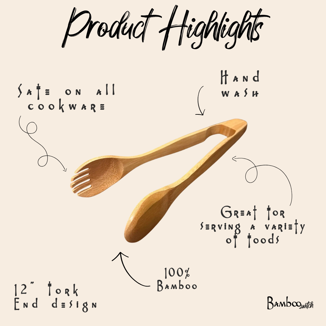 12" Bamboo Serving Tong with Fork End