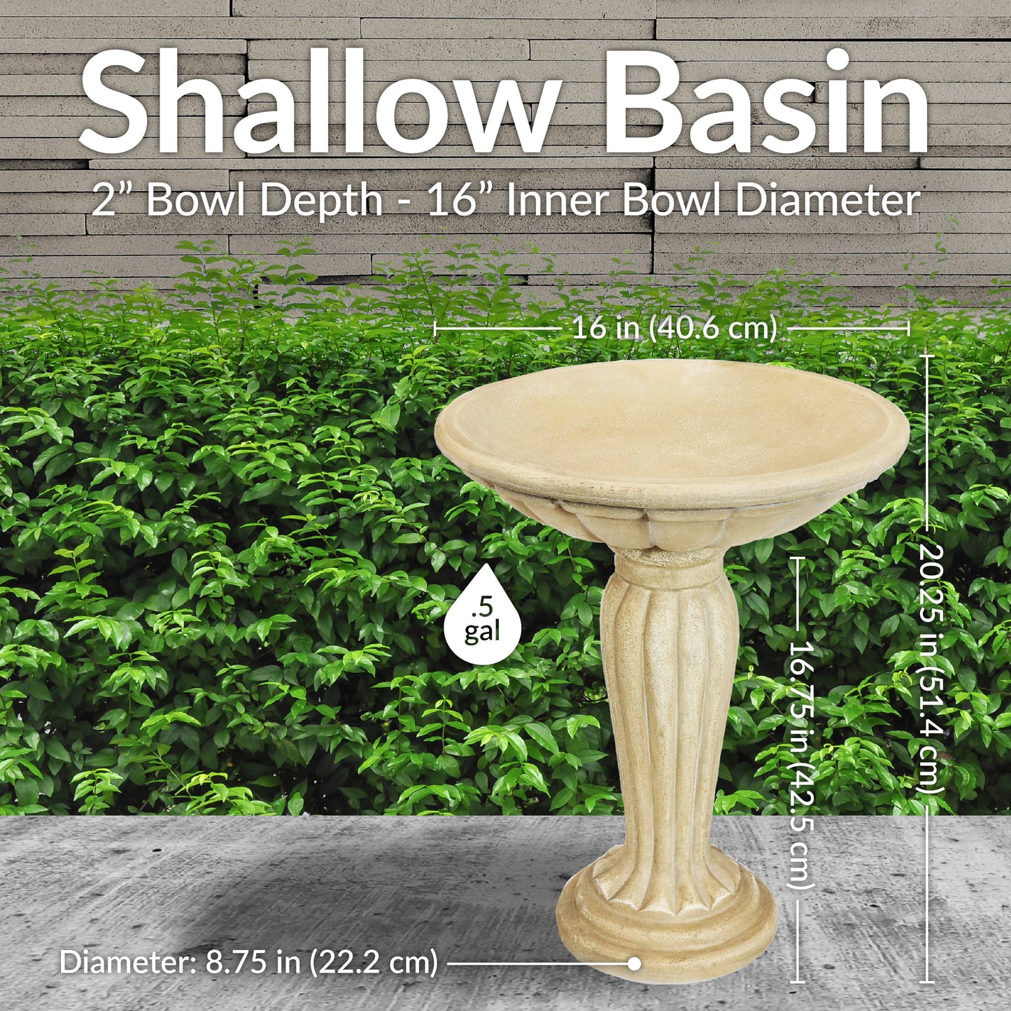 Grecian Reinforced Concrete Bird Bath - 16 in - White