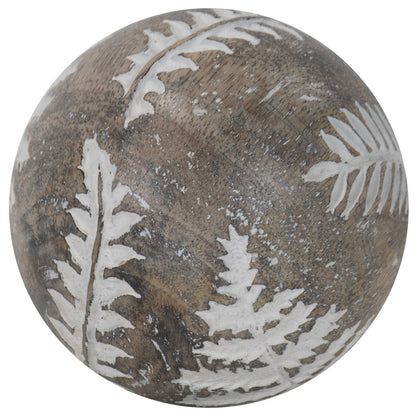 Wilder White Fern Carved Wood Deco Ball