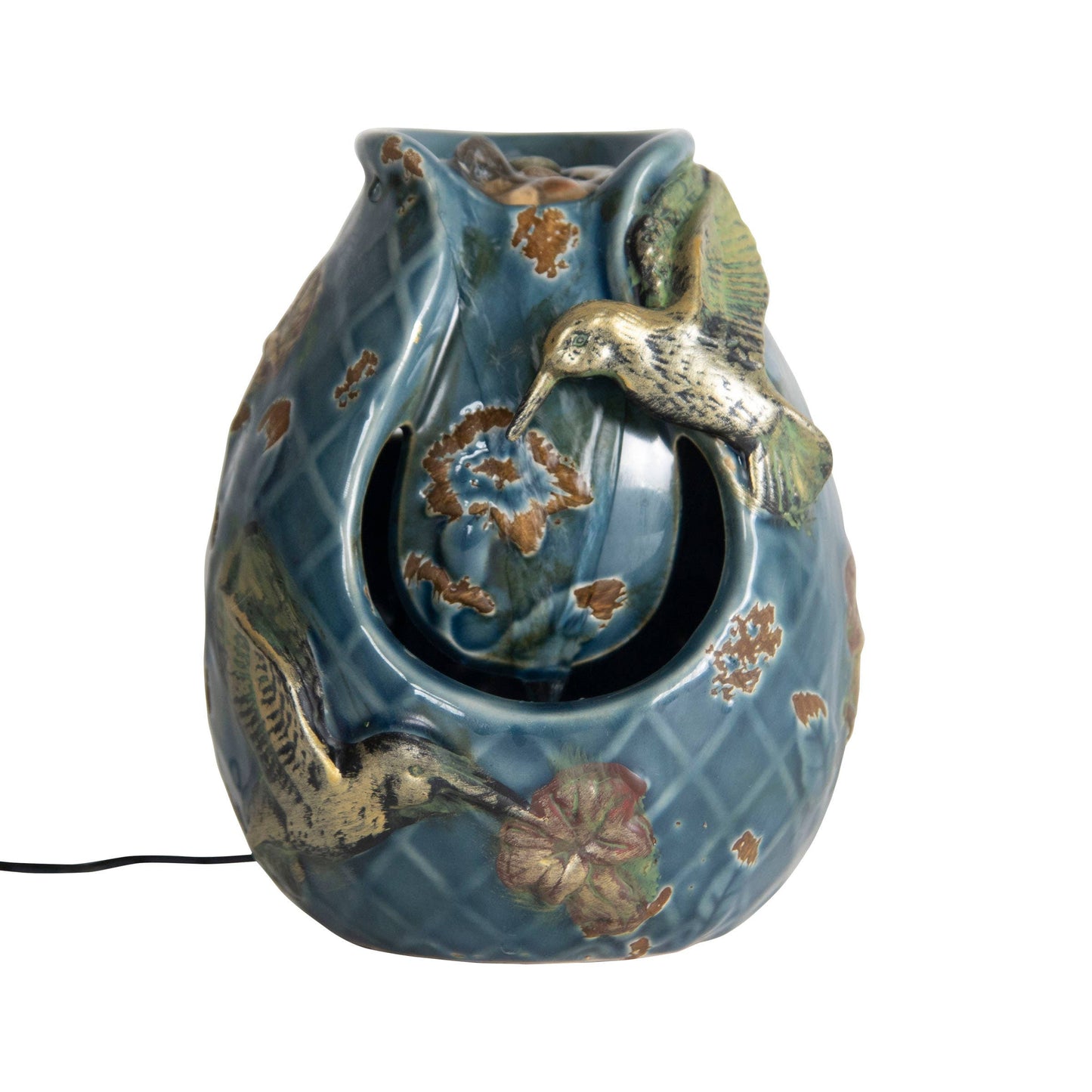 Verdigris Hummingbird Blue Garden Water Fountain with Pump