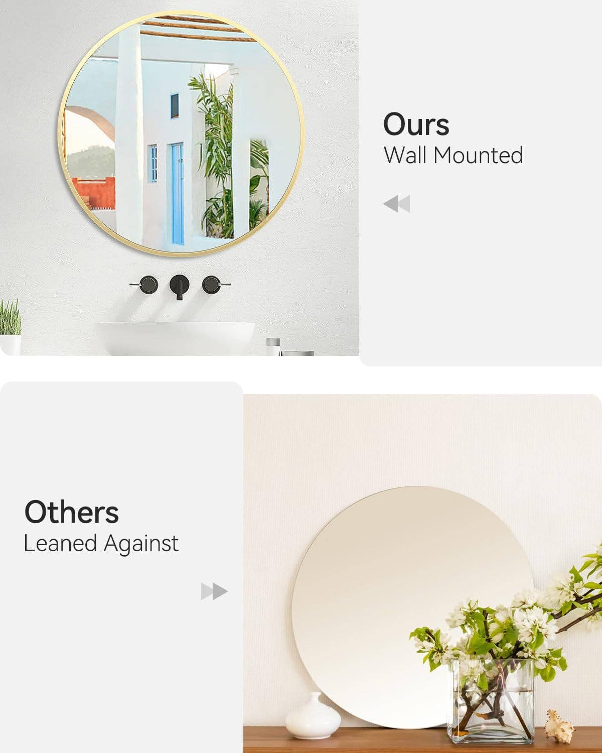 Gold Circle Wall Mirror 32 Inch Round Matte Metal Frame