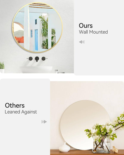 Gold Circle Wall Mirror 32 Inch Round Matte Metal Frame