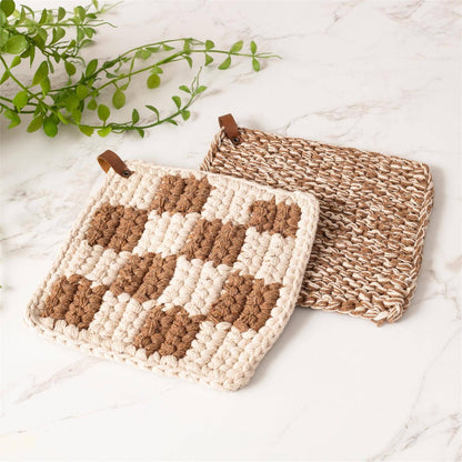 Knitted Pot Holder - Brown And Cream (Pk/06 Ast)