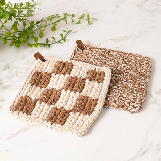 Knitted Pot Holder - Brown And Cream (Pk/06 Ast)