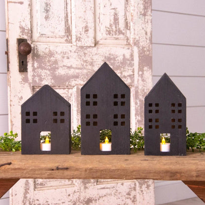 Black Wooden Houses (Set Of 03)
