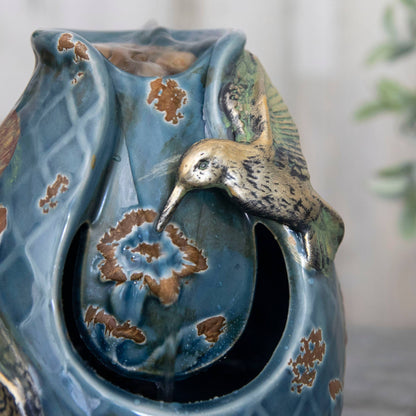 Verdigris Hummingbird Blue Garden Water Fountain with Pump