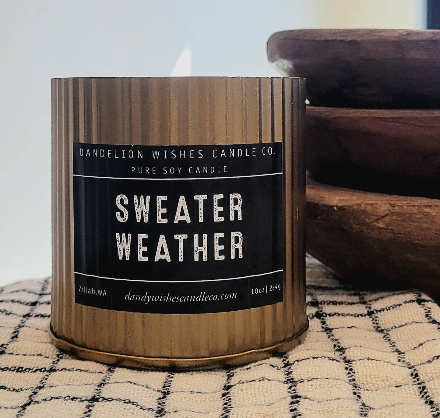 NEW Ribbed Gold Tin Candle