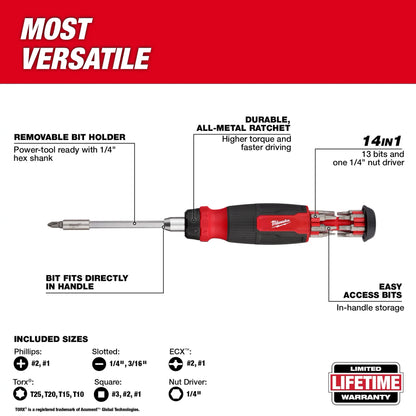 Milwaukee 14-in-1 Ratcheting Multi-Bit Screwdriver