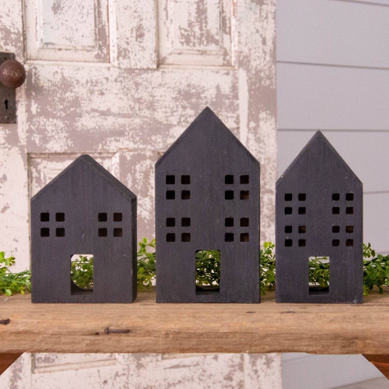Black Wooden Houses (Set Of 03)