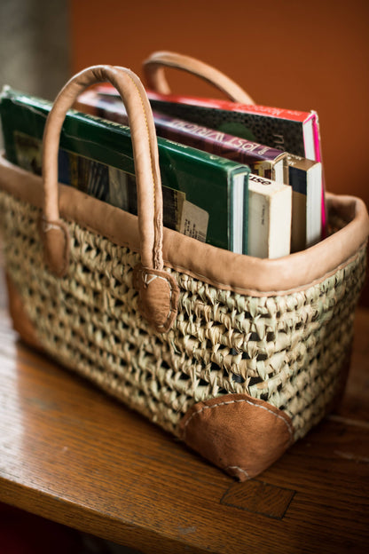 Open Weave Basket with Leather Trim