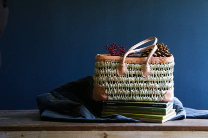 Open Weave Basket with Leather Trim