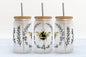 Bumble Bee Floral 16oz Libbey Glass Frosted Tumbler