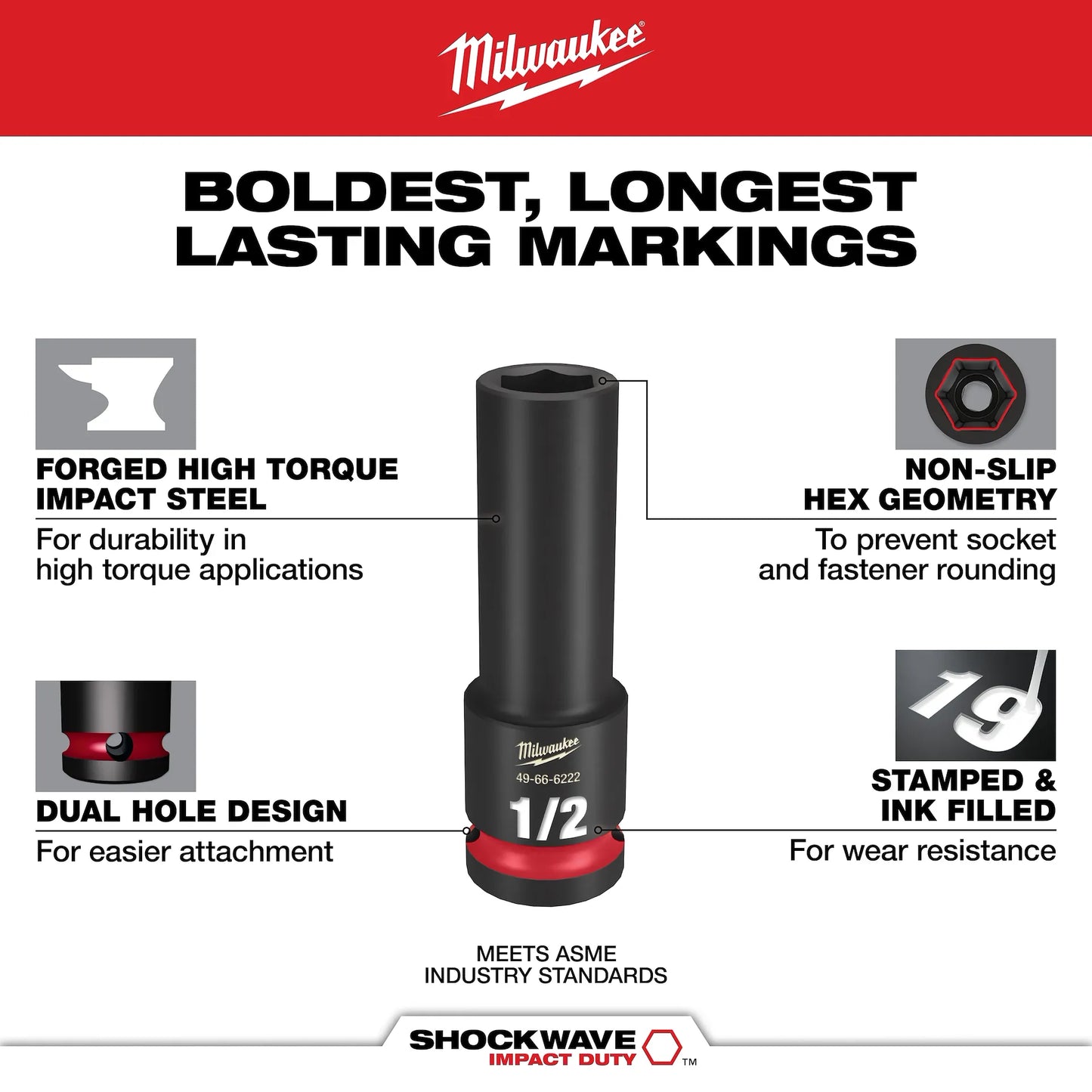 Milwaukee 29PC SHOCKWAVE™ Impact Duty 1/2" Drive SAE & Metric Deep 6 Point Socket Set