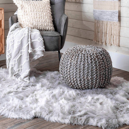 York Classic Knitted Solid Jute Filled Ottoman Pouf