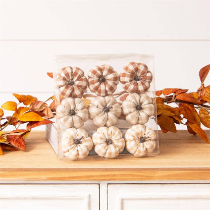 Tan Plaid Mini Pumpkins (Pk/09 Ast)