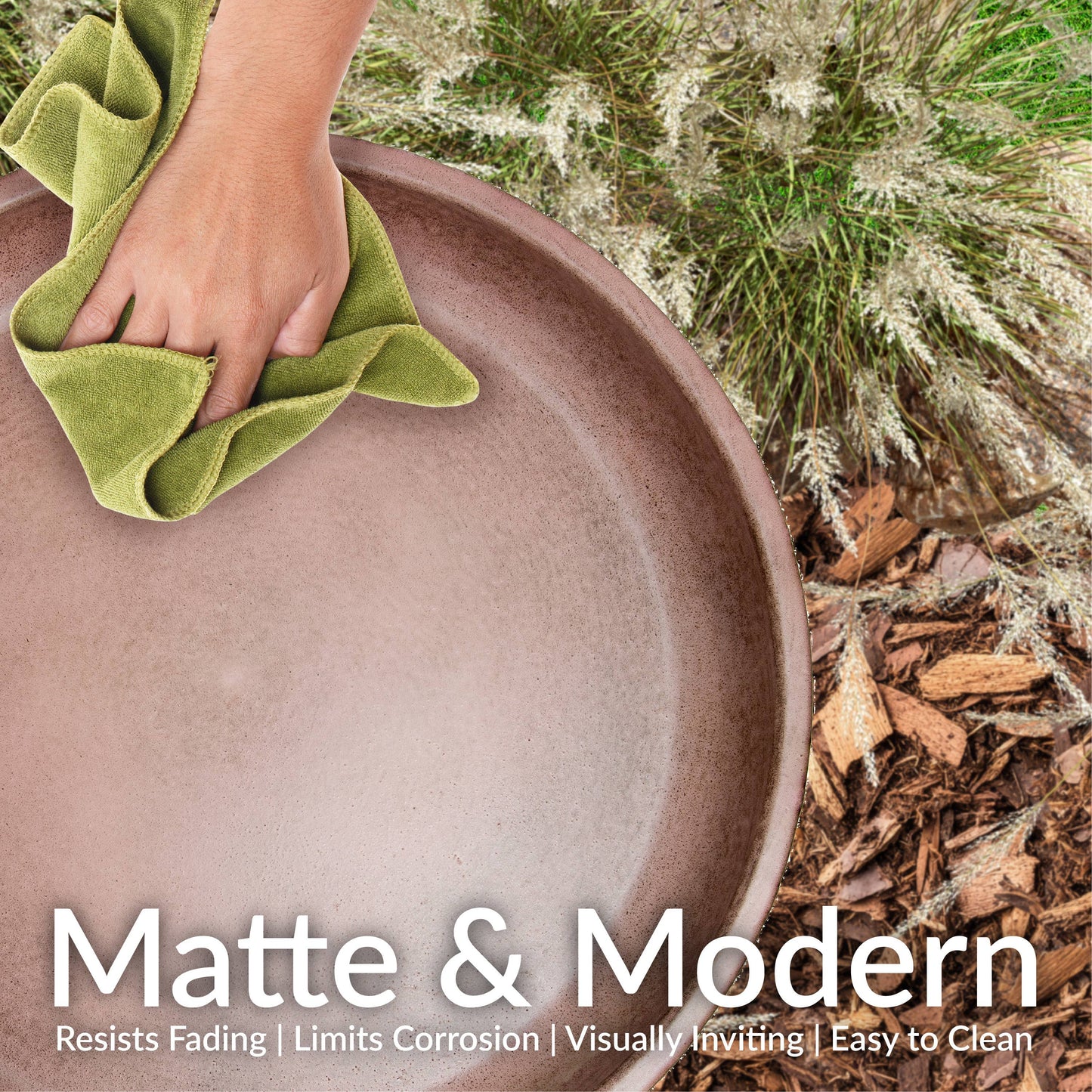 Gleeful Garden Metal Outdoor Bird Bath - Matte Canyon Clay