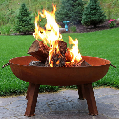 34 in Rustic Cast Iron Fire Pit Bowl with Stand