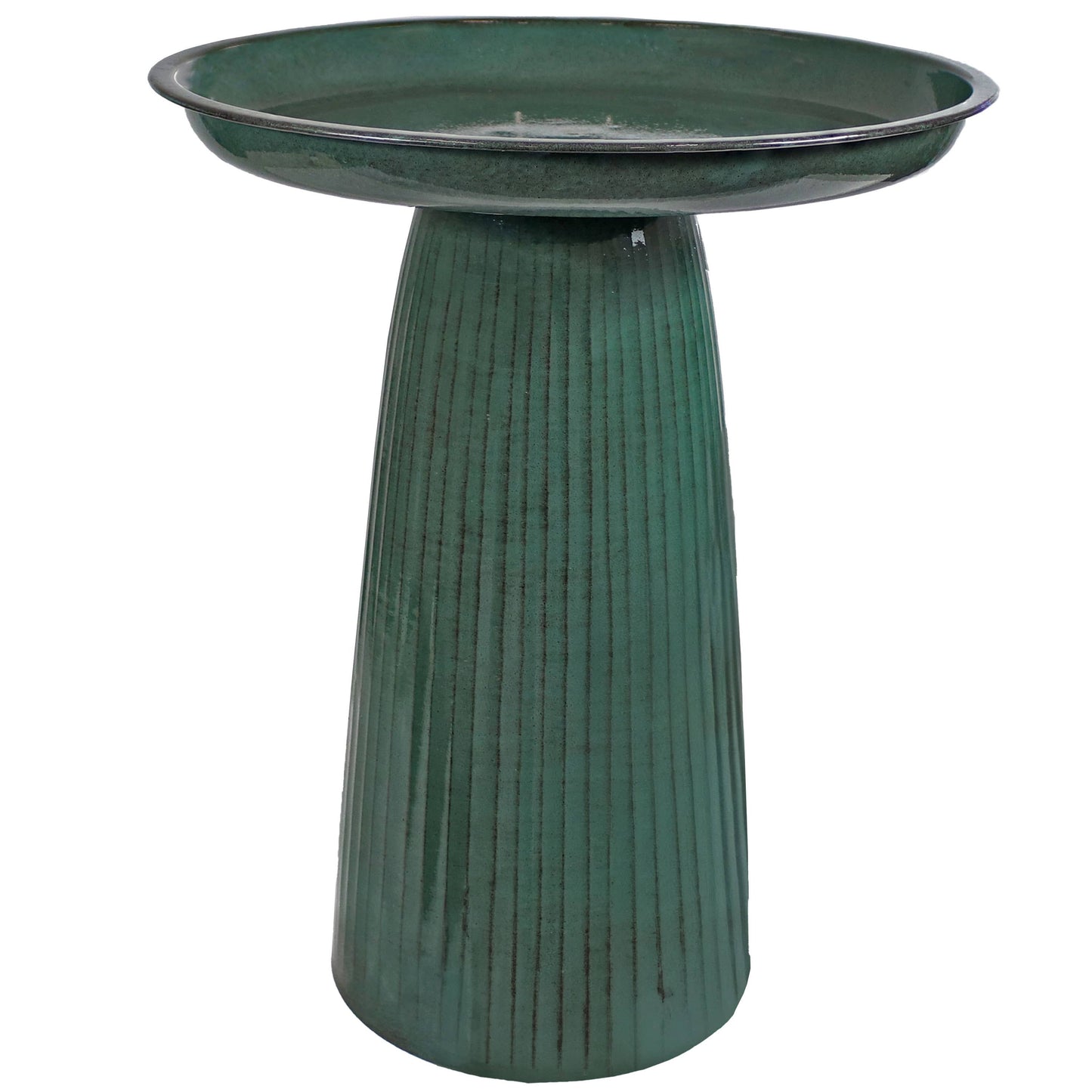 Gleeful Garden Metal Outdoor Bird Bath - Green Glaze