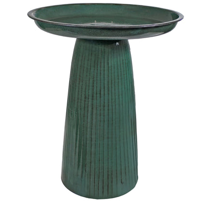 Gleeful Garden Metal Outdoor Bird Bath - Green Glaze