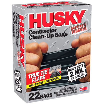 Husky 42 Gal Flap Tie 22 Ct Black Contractor Bag