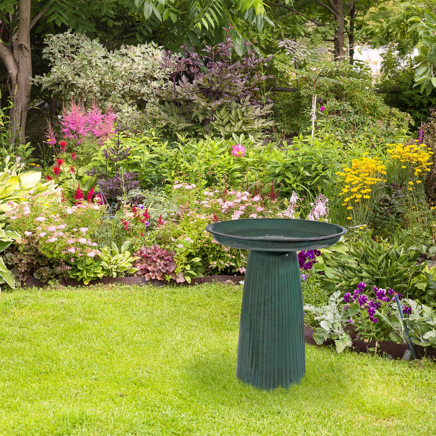 Gleeful Garden Metal Outdoor Bird Bath - Green Glaze