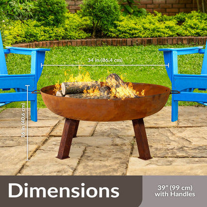 34 in Rustic Cast Iron Fire Pit Bowl with Stand