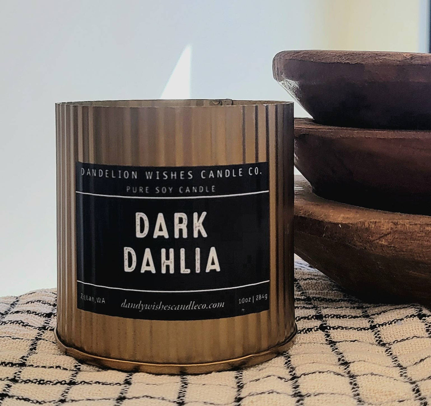 NEW Ribbed Gold Tin Candle