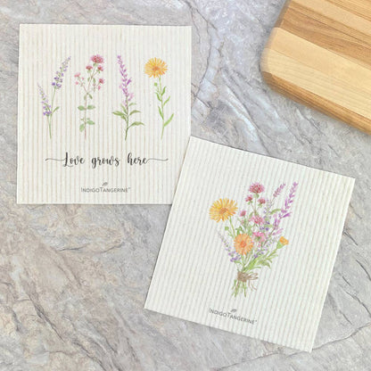 Love Grows Here Garden, Bouquet  - 2pk Swedish Dish Cloth