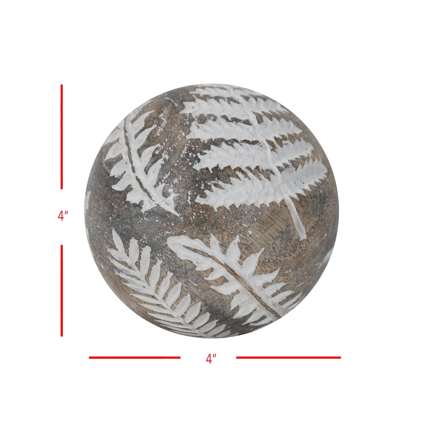 Wilder White Fern Carved Wood Deco Ball