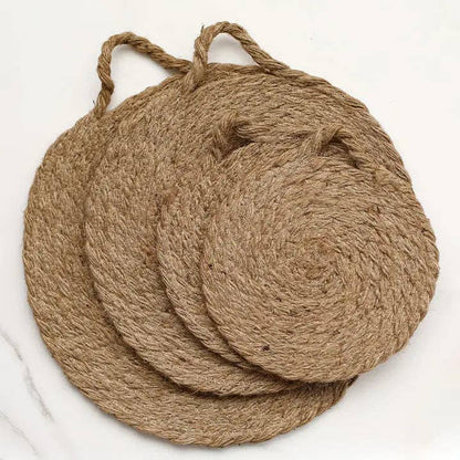 Round Woven Natural Trivets with Handle